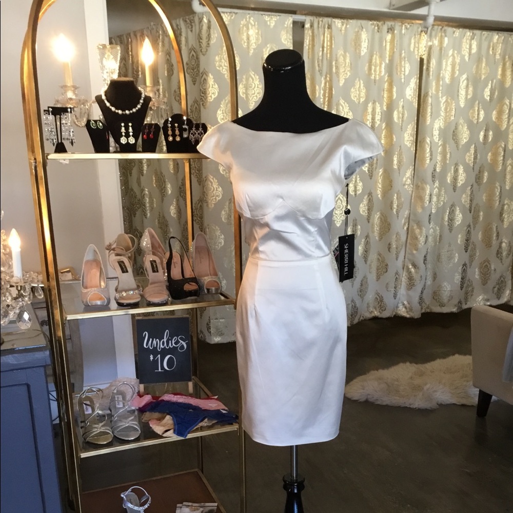 Sherri Hill Ivory Satin Mini Dress